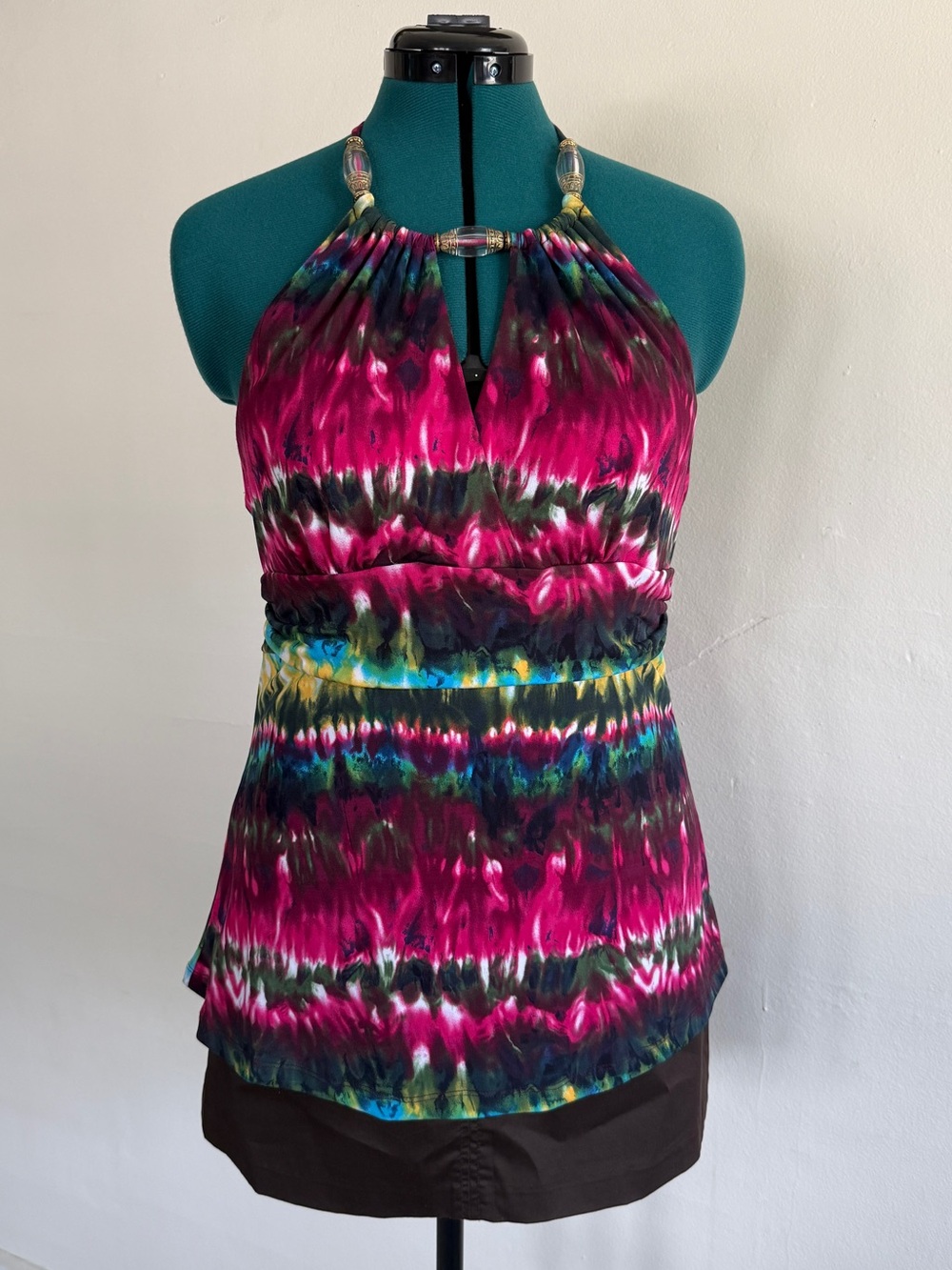 Y2K Candie's Fuchsia Tie-Dye Beaded Halter Tank XL